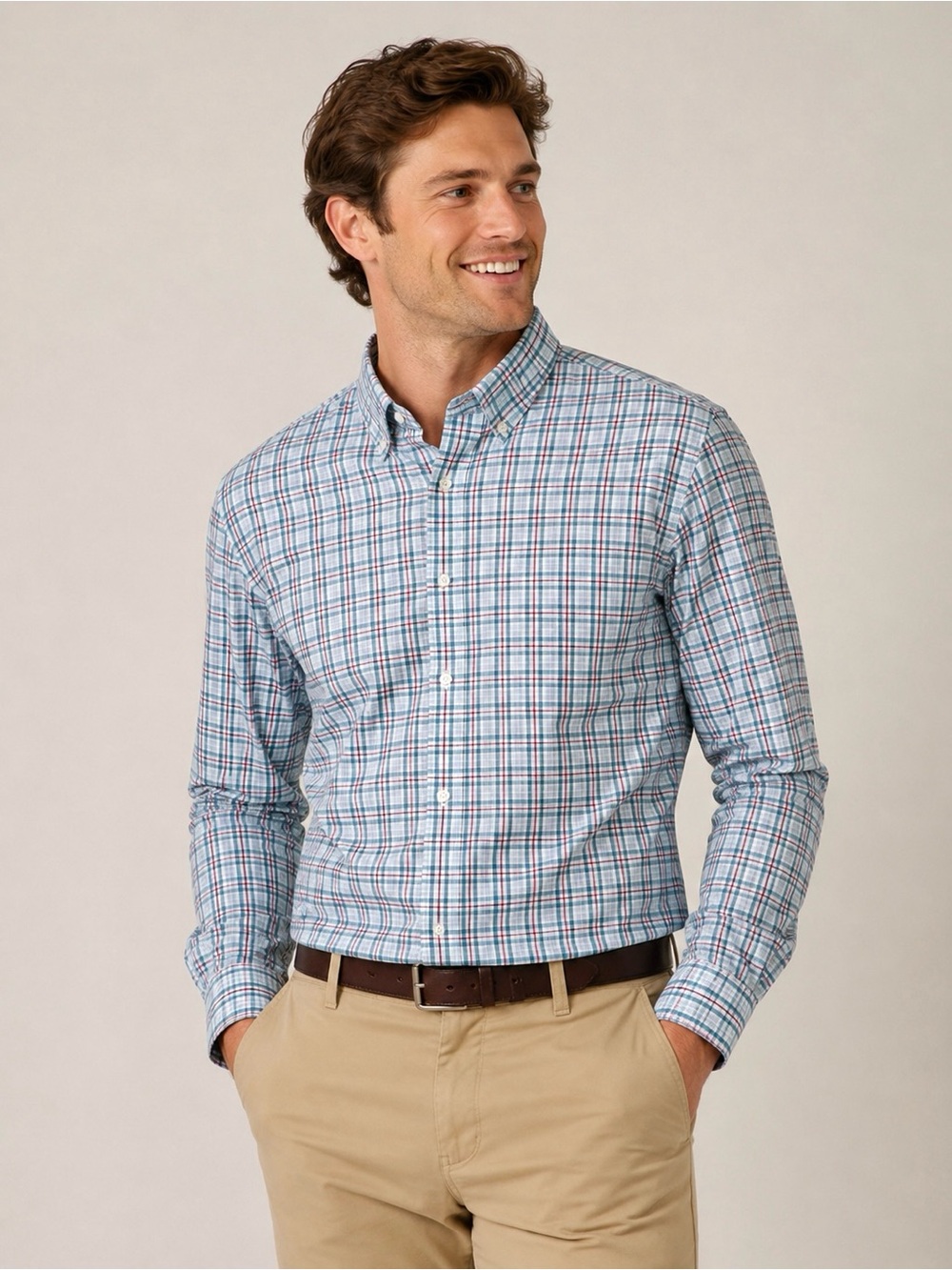 Men’s Southern Proper Blue White Plaid Button-Down Tailored Fit Dress Shirt XXL